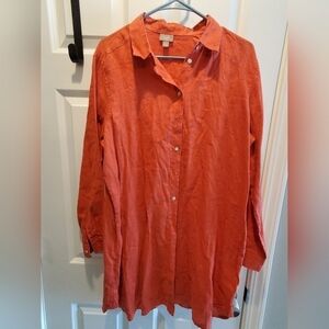 J. Jill Long Sleeve Tunic Dress in Rust Orange 100% Linen